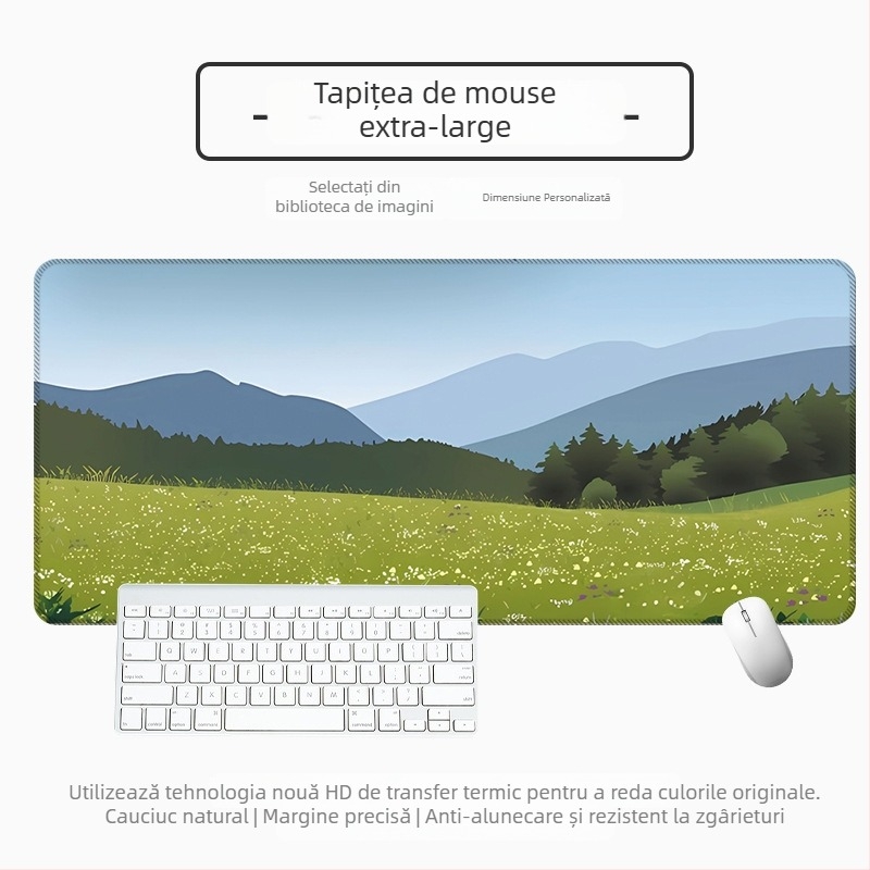 Padă mare pentru mouse de birou, cauciuc natural, anti-derapare, transfer termic, stil desen animat cu peisaj vector