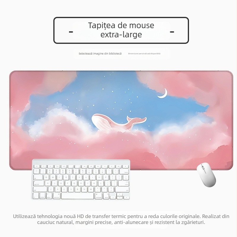Padă mare pentru mouse de birou, cauciuc natural, anti-derapare, transfer termic, stil desen animat cu peisaj vector