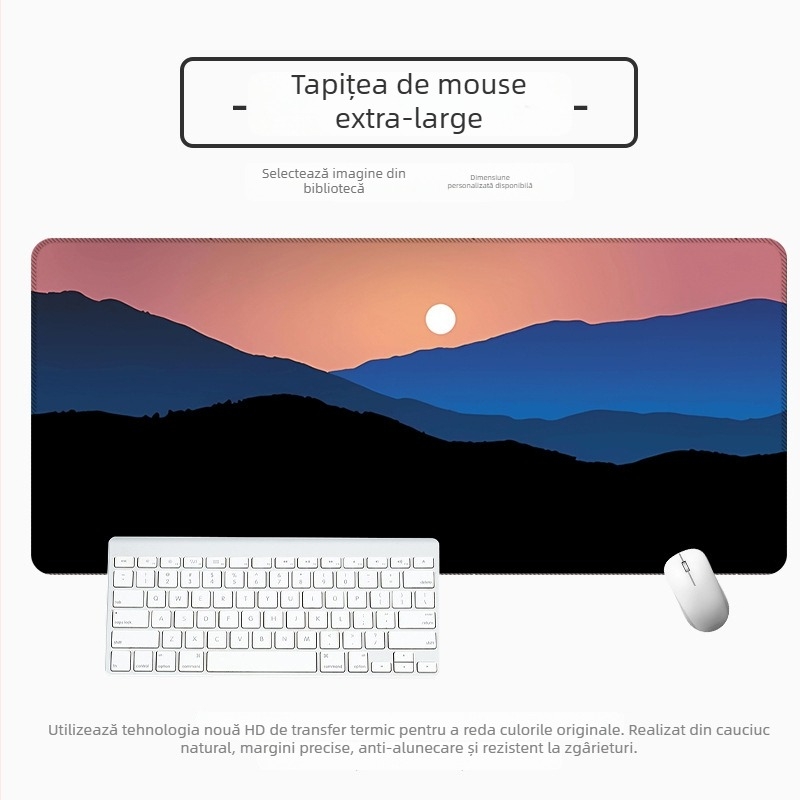 Padă mare pentru mouse de birou, cauciuc natural, anti-derapare, transfer termic, stil desen animat cu peisaj vector
