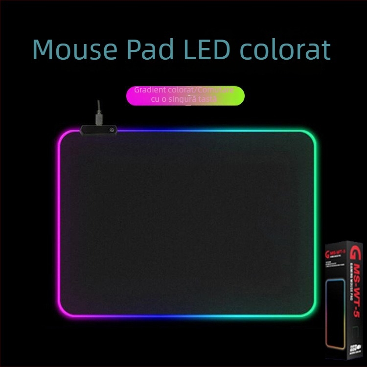 Pad de mouse cu iluminare RGB și încărcare wireless, anti-alunecare, rezistent la pete, suprafață de birou îngroșată, extra mare