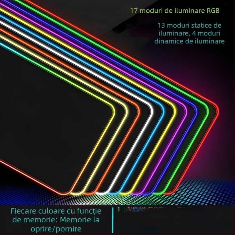 Pad de mouse cu iluminare RGB și încărcare wireless, anti-alunecare, rezistent la pete, suprafață de birou îngroșată, extra mare