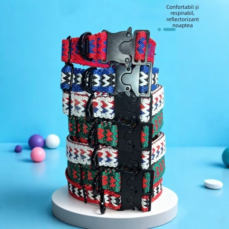 Guler de câine cu model geometric tricotat, reglabil, fără strangulare, pentru plimbări în aer liber