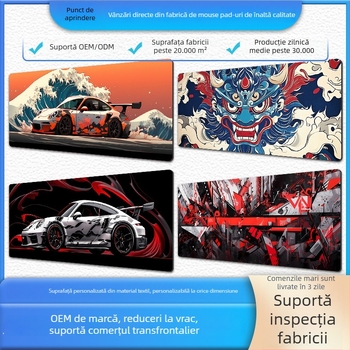 Padă mare de mouse pentru gaming/esports, antiderapant din cauciuc natural, imprimare prin transfer termic, față unică, posibilitatea personalizării siglei