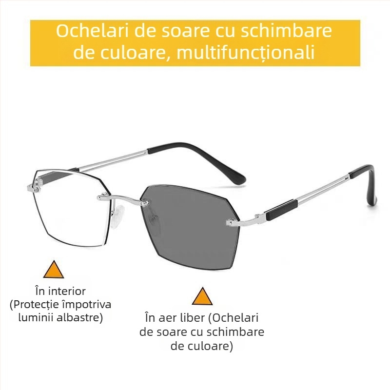 Ochelari de citit fără ramă, pătrați, cu lentile ce se nuanțează automat la lumină, anti-lumină albastră, pentru bărbați de vârstă mijlocie și în vârstă, protecție oculară de înaltă definiție, anti-radiație