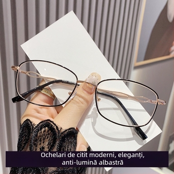 Ochelari de citit cu protecție împotriva luminii albastre, ramă metalică, formă pătrată, pentru adulți