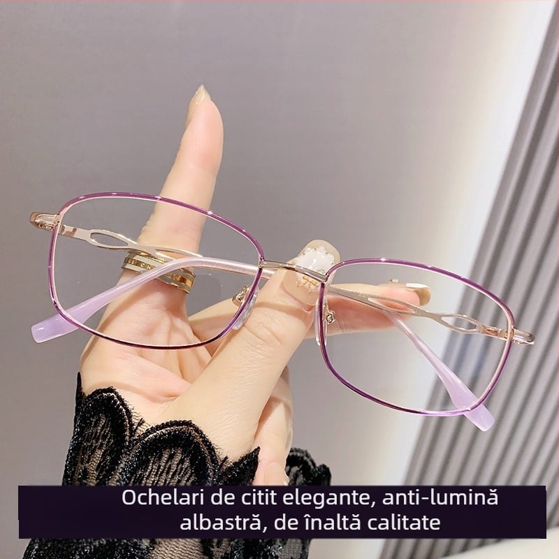Ochelari de citit cu protecție împotriva luminii albastre, ramă metalică, formă pătrată, pentru adulți