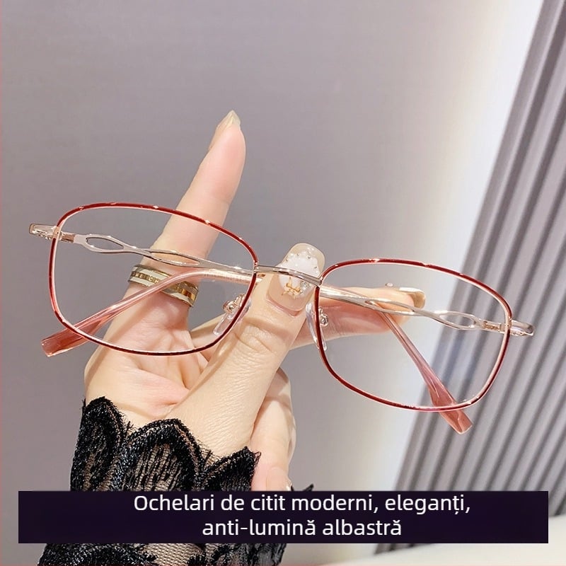 Ochelari de citit cu protecție împotriva luminii albastre, ramă metalică, formă pătrată, pentru adulți