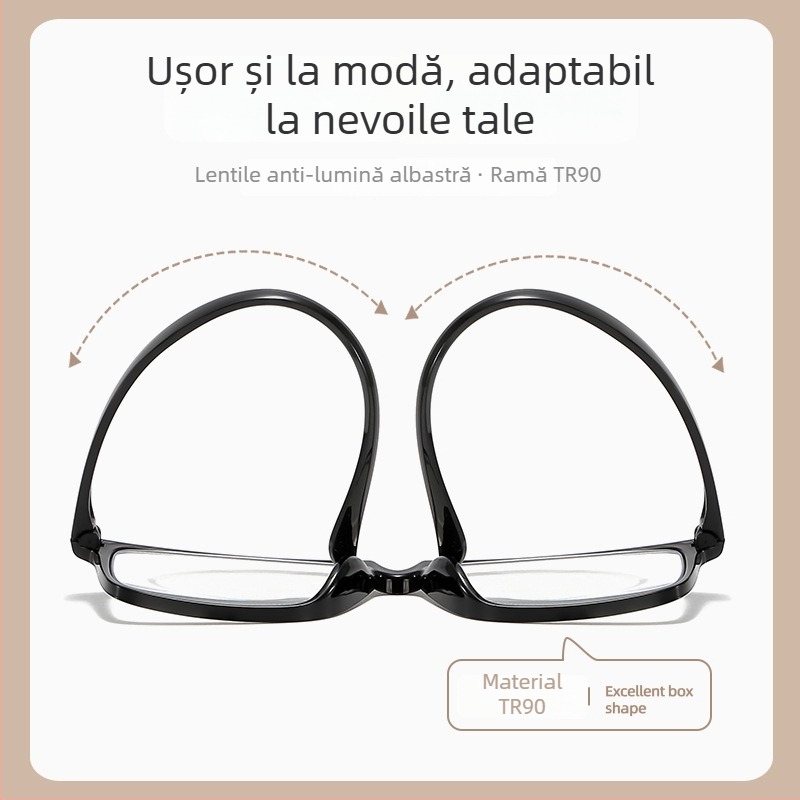 Ochelari de lectură cu ramă TR90, lentile din rășină anti-lumină albastră, ultra-ușoare, ramă pătrată, pentru persoane în vârstă