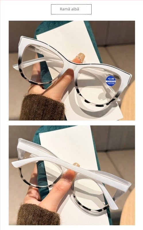 Ochelari de citit cat-eye, cu protecție anti-lumină albastră, ramă completă, brațe cu arc, pentru adulți