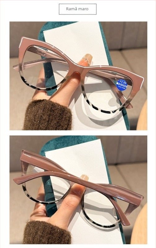 Ochelari de citit cat-eye, cu protecție anti-lumină albastră, ramă completă, brațe cu arc, pentru adulți