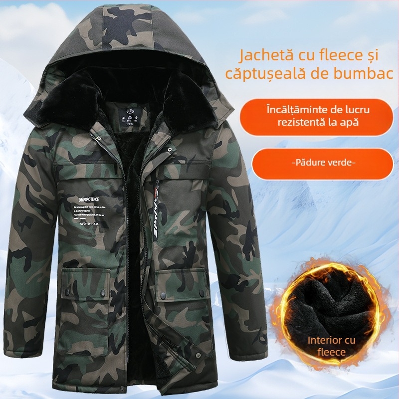 Geacă bumbac bărbați, căptușită, izolație groasă, fermoar, umplutură poliester, fără glugă