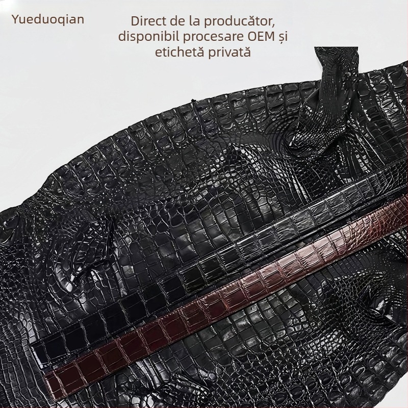 Curea pentru bărbați din piele naturală, cu model de piele de crocodil, cataramă automată, lățime peste 4 cm