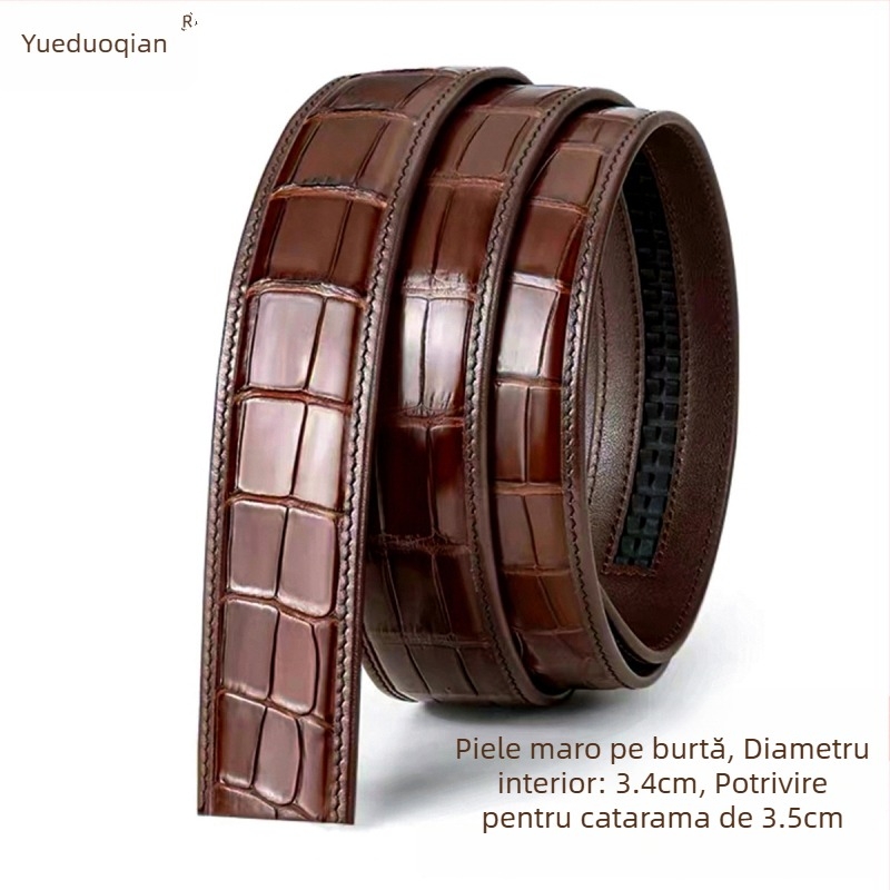 Curea pentru bărbați din piele naturală, cu model de piele de crocodil, cataramă automată, lățime peste 4 cm
