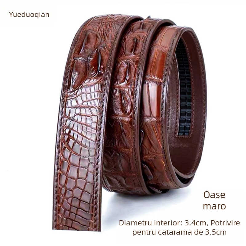 Curea pentru bărbați din piele naturală, cu model de piele de crocodil, cataramă automată, lățime peste 4 cm