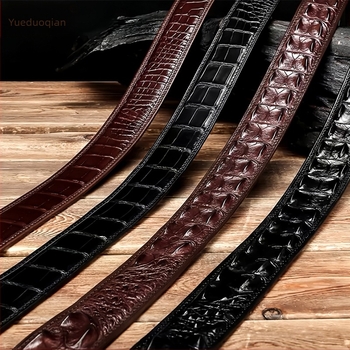 Curea bărbați din piele reală de crocodil, Yueduo – stil business casual, all-match, cu mai multe catarame: pin, netedă, plăcuță, automată; lățime peste 4 cm; realizată manual, cu găuri și cusut.