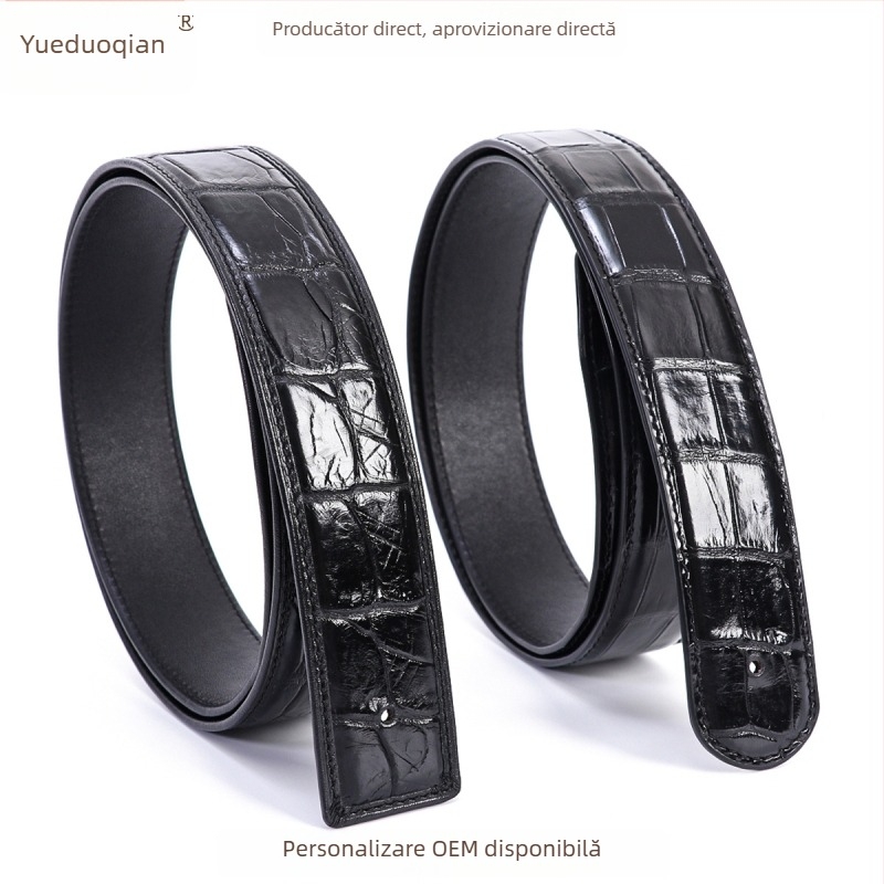 Curea bărbați din piele reală de crocodil, Yueduo – stil business casual, all-match, cu mai multe catarame: pin, netedă, plăcuță, automată; lățime peste 4 cm; realizată manual, cu găuri și cusut.