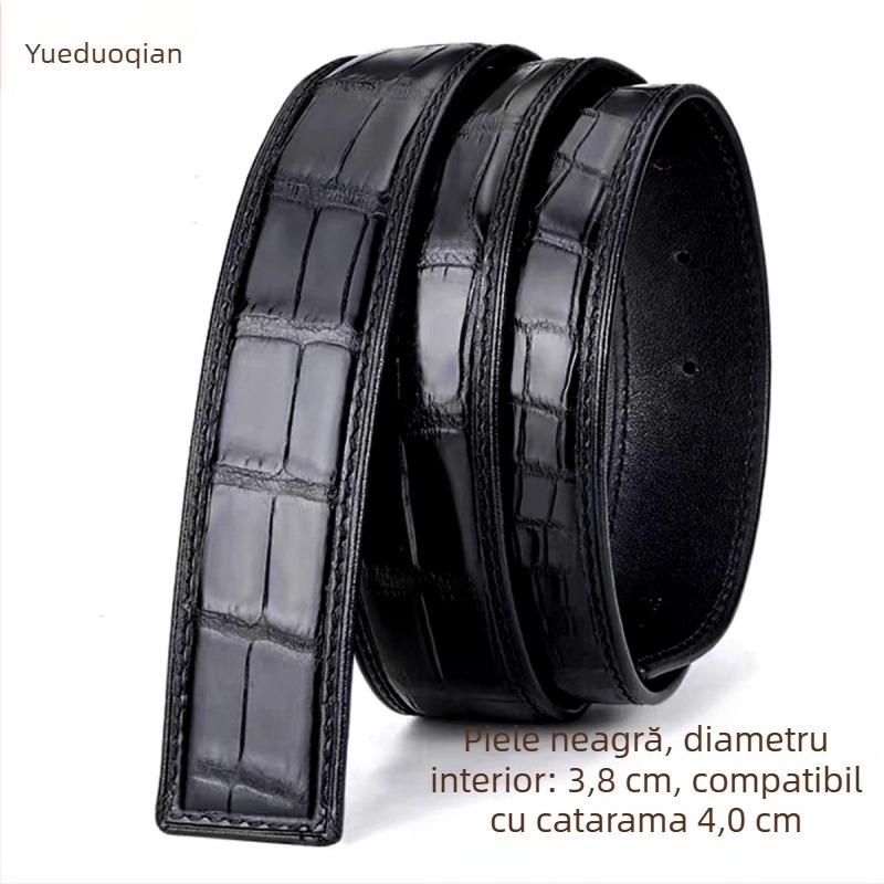 Curea bărbați din piele reală de crocodil, Yueduo – stil business casual, all-match, cu mai multe catarame: pin, netedă, plăcuță, automată; lățime peste 4 cm; realizată manual, cu găuri și cusut.