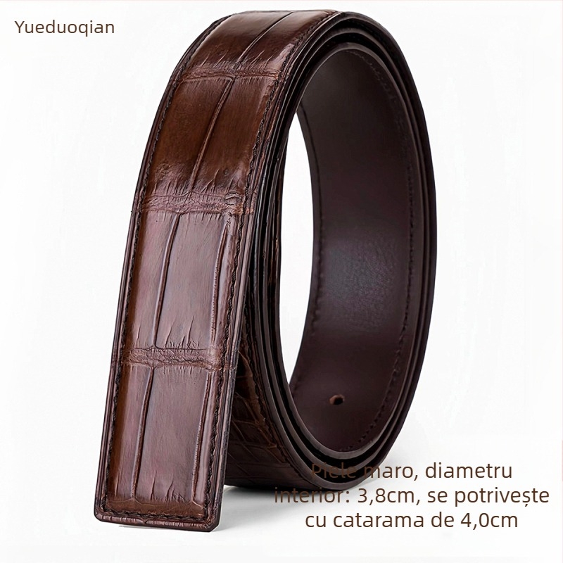 Curea bărbați din piele reală de crocodil, Yueduo – stil business casual, all-match, cu mai multe catarame: pin, netedă, plăcuță, automată; lățime peste 4 cm; realizată manual, cu găuri și cusut.