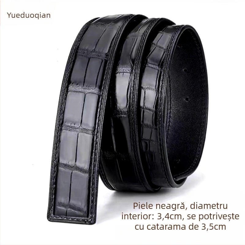 Curea bărbați din piele reală de crocodil, Yueduo – stil business casual, all-match, cu mai multe catarame: pin, netedă, plăcuță, automată; lățime peste 4 cm; realizată manual, cu găuri și cusut.