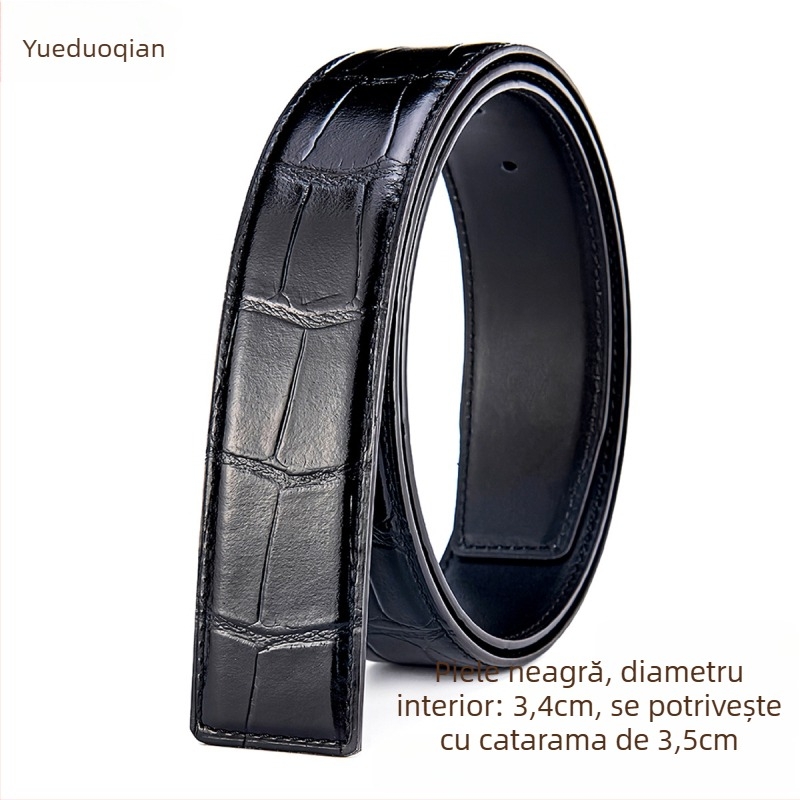 Curea bărbați din piele reală de crocodil, Yueduo – stil business casual, all-match, cu mai multe catarame: pin, netedă, plăcuță, automată; lățime peste 4 cm; realizată manual, cu găuri și cusut.