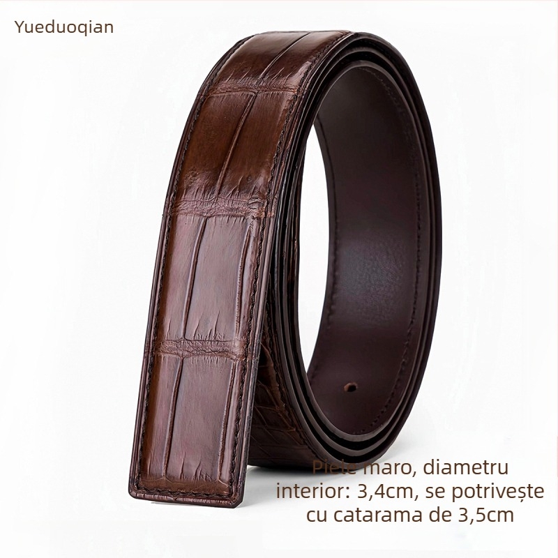Curea bărbați din piele reală de crocodil, Yueduo – stil business casual, all-match, cu mai multe catarame: pin, netedă, plăcuță, automată; lățime peste 4 cm; realizată manual, cu găuri și cusut.