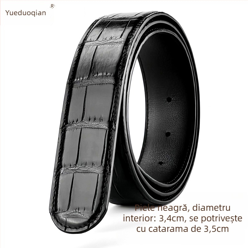 Curea bărbați din piele reală de crocodil, Yueduo – stil business casual, all-match, cu mai multe catarame: pin, netedă, plăcuță, automată; lățime peste 4 cm; realizată manual, cu găuri și cusut.