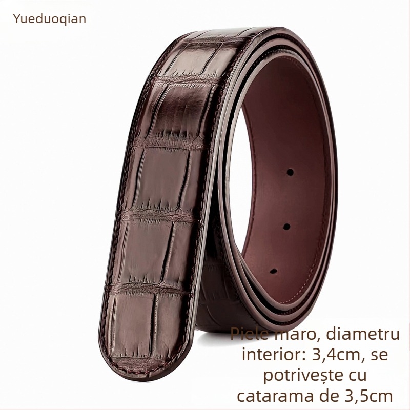 Curea bărbați din piele reală de crocodil, Yueduo – stil business casual, all-match, cu mai multe catarame: pin, netedă, plăcuță, automată; lățime peste 4 cm; realizată manual, cu găuri și cusut.