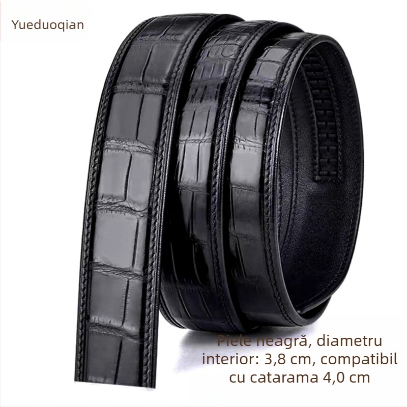 Curea bărbați din piele reală de crocodil, Yueduo – stil business casual, all-match, cu mai multe catarame: pin, netedă, plăcuță, automată; lățime peste 4 cm; realizată manual, cu găuri și cusut.