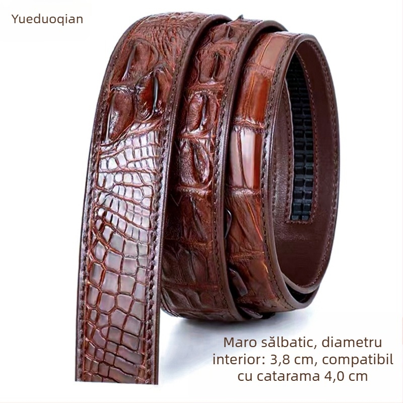 Curea bărbați din piele reală de crocodil, Yueduo – stil business casual, all-match, cu mai multe catarame: pin, netedă, plăcuță, automată; lățime peste 4 cm; realizată manual, cu găuri și cusut.