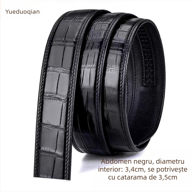 Curea bărbați din piele reală de crocodil, Yueduo – stil business casual, all-match, cu mai multe catarame: pin, netedă, plăcuță, automată; lățime peste 4 cm; realizată manual, cu găuri și cusut.