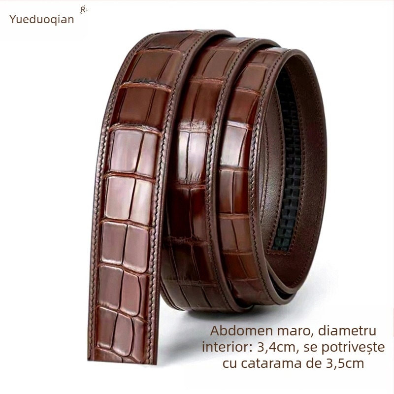 Curea bărbați din piele reală de crocodil, Yueduo – stil business casual, all-match, cu mai multe catarame: pin, netedă, plăcuță, automată; lățime peste 4 cm; realizată manual, cu găuri și cusut.