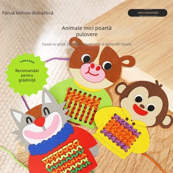 Montessori tablă cu găuri pentru cusut pentru copii 3-6 ani - jucărie din material nețesut, dezvoltă coordonarea mână-ochi și dexteritatea