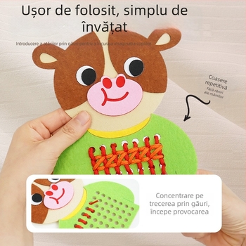 Montessori tablă cu găuri pentru cusut pentru copii 3-6 ani - jucărie din material nețesut, dezvoltă coordonarea mână-ochi și dexteritatea