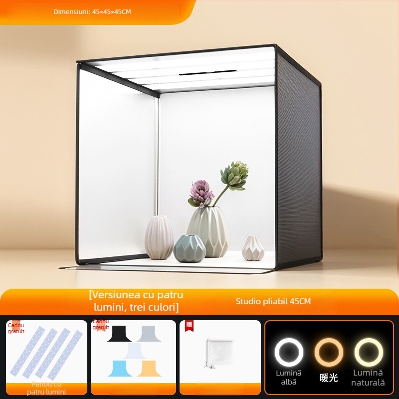 Cutie de iluminat LED pentru studio foto, pliabilă, ușor de transport, cu softbox și panou de fundal