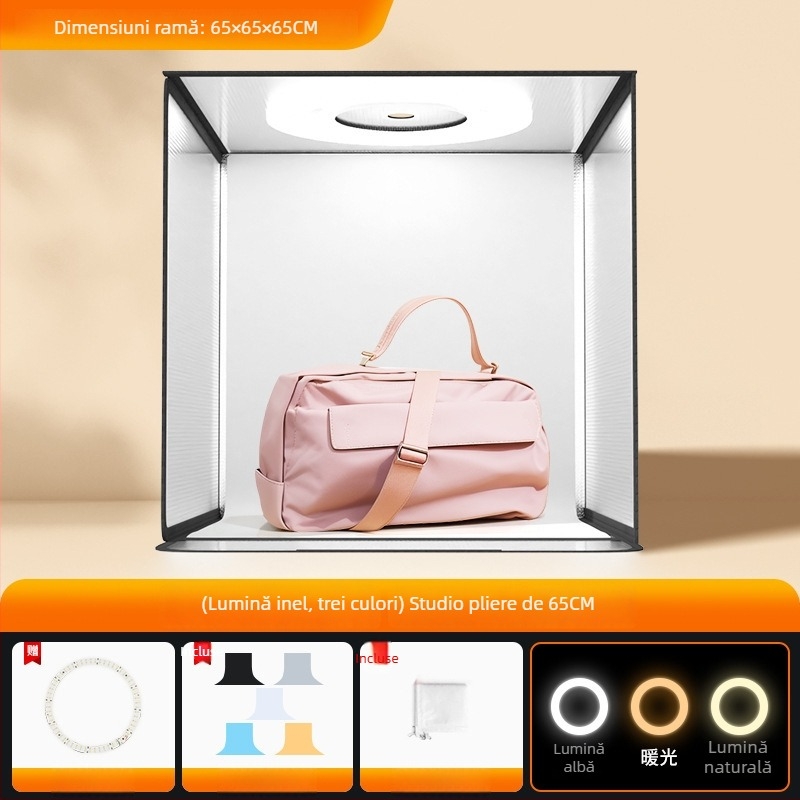 Cutie de iluminat LED pentru studio foto, pliabilă, ușor de transport, cu softbox și panou de fundal