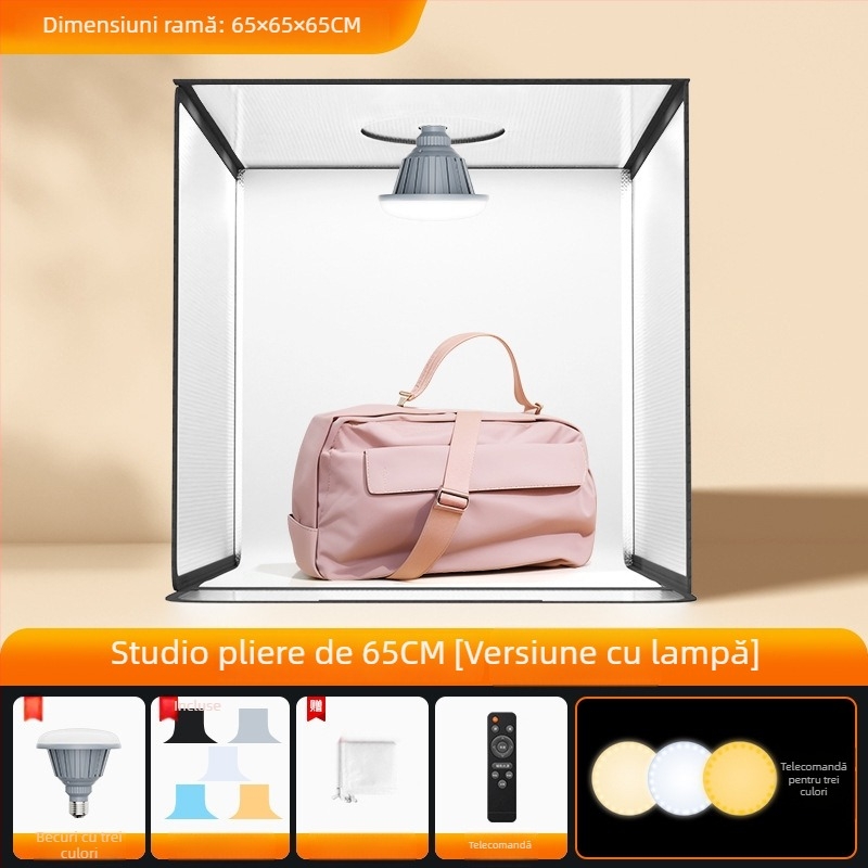 Cutie de iluminat LED pentru studio foto, pliabilă, ușor de transport, cu softbox și panou de fundal