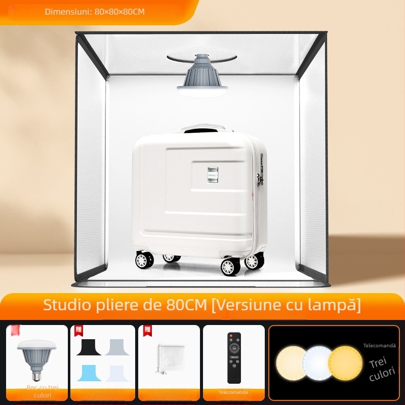 Cutie de iluminat LED pentru studio foto, pliabilă, ușor de transport, cu softbox și panou de fundal