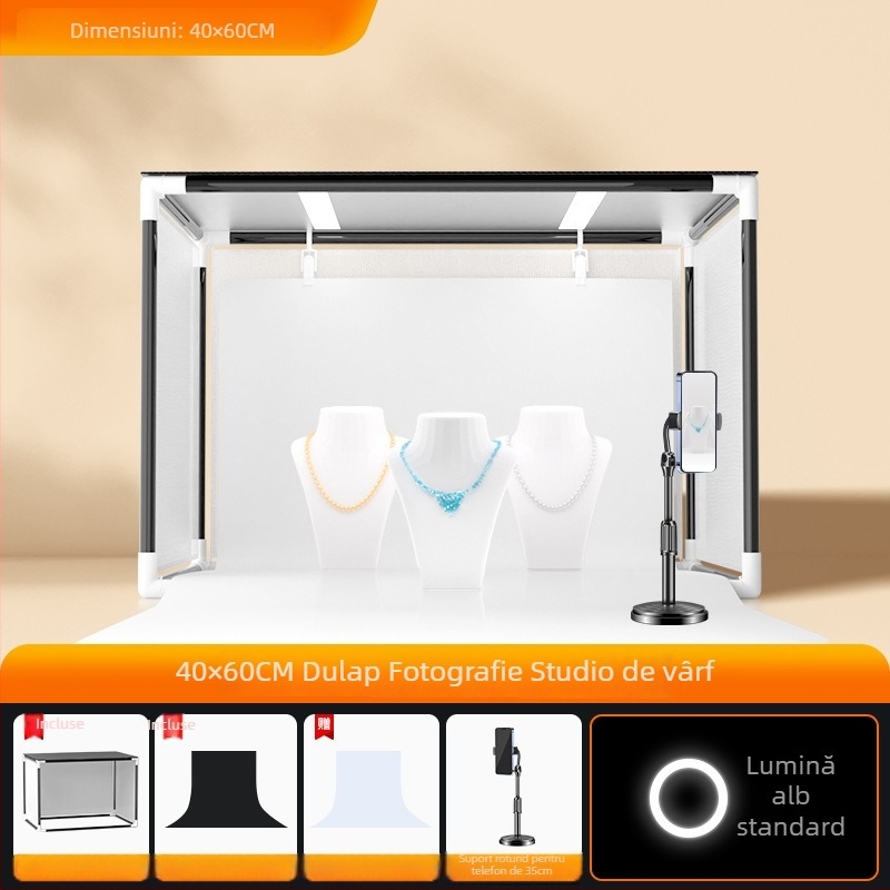 Cutie de iluminat LED pentru studio foto, pliabilă, ușor de transport, cu softbox și panou de fundal