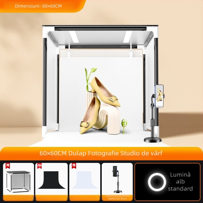 Cutie de iluminat LED pentru studio foto, pliabilă, ușor de transport, cu softbox și panou de fundal
