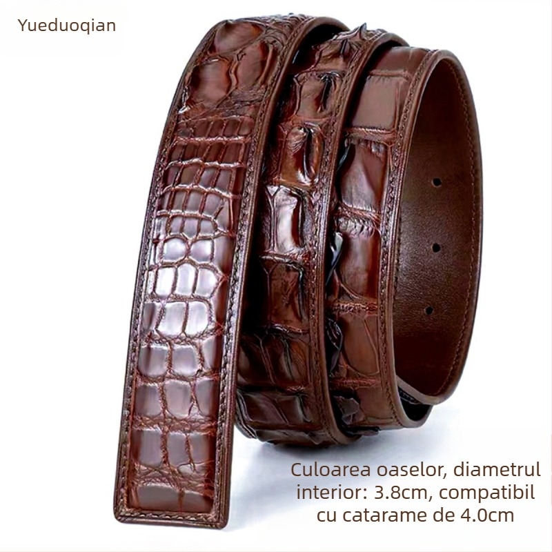 Curea pentru bărbați din piele genuină de crocodil - stil business casual, universal, lățime peste 4 cm, lucrată manual, design cu mai multe catarame