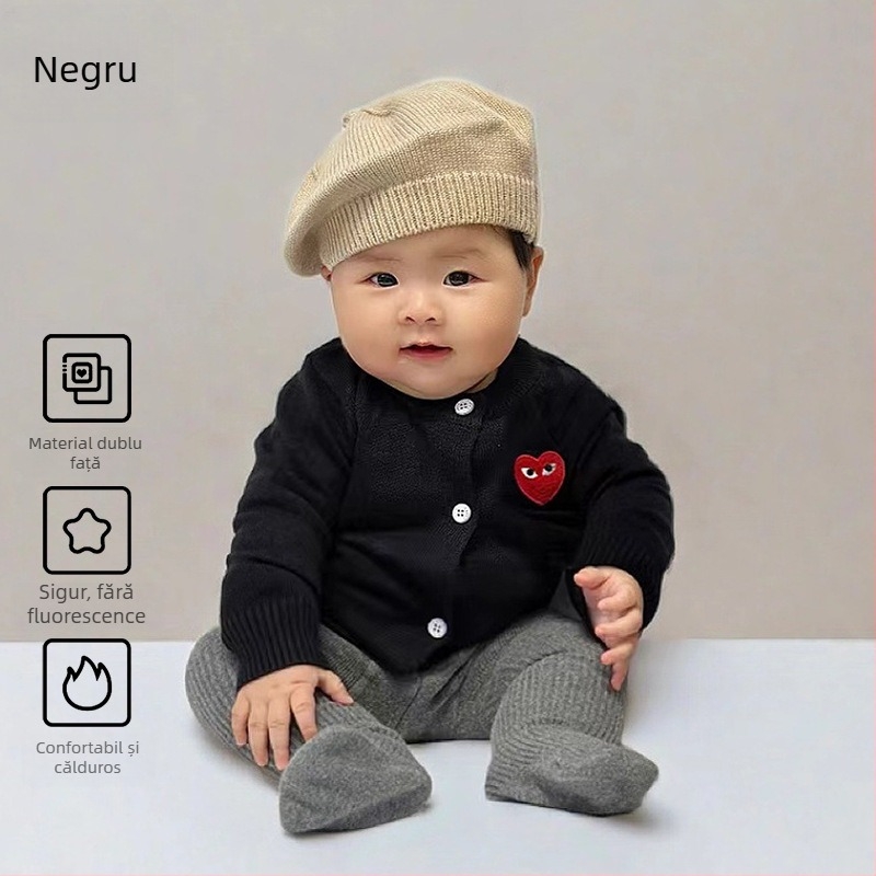 Cardigan tricotat pentru copii, unisex, mâneci lungi, închidere cu nasturi pe un singur rând, amestec Angora cu viscoză 50%, toamnă 2025