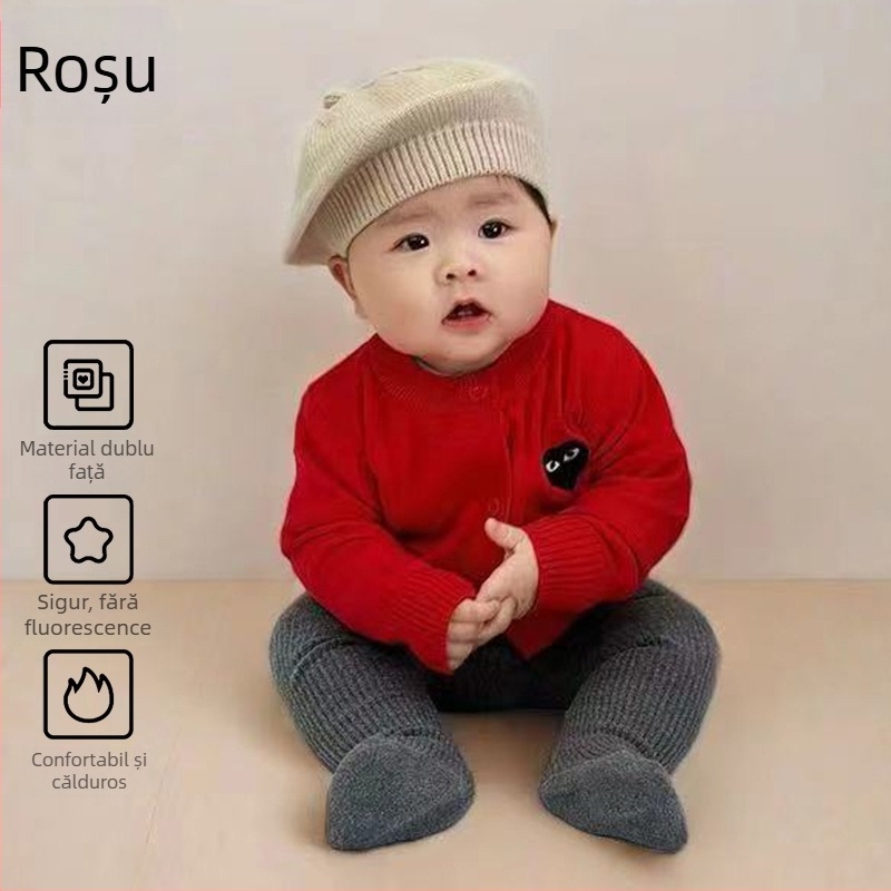 Cardigan tricotat pentru copii, unisex, mâneci lungi, închidere cu nasturi pe un singur rând, amestec Angora cu viscoză 50%, toamnă 2025