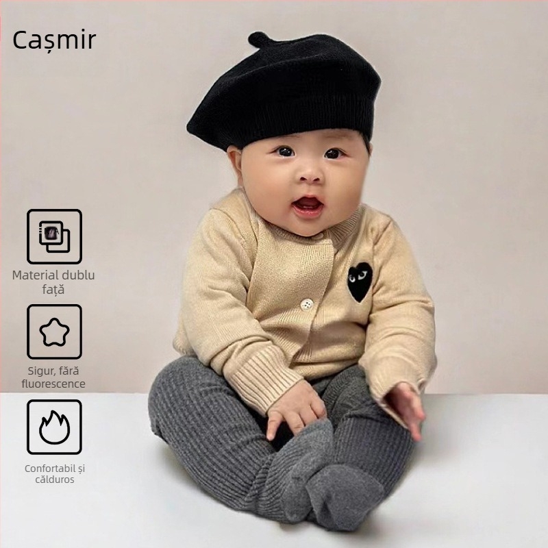 Cardigan tricotat pentru copii, unisex, mâneci lungi, închidere cu nasturi pe un singur rând, amestec Angora cu viscoză 50%, toamnă 2025