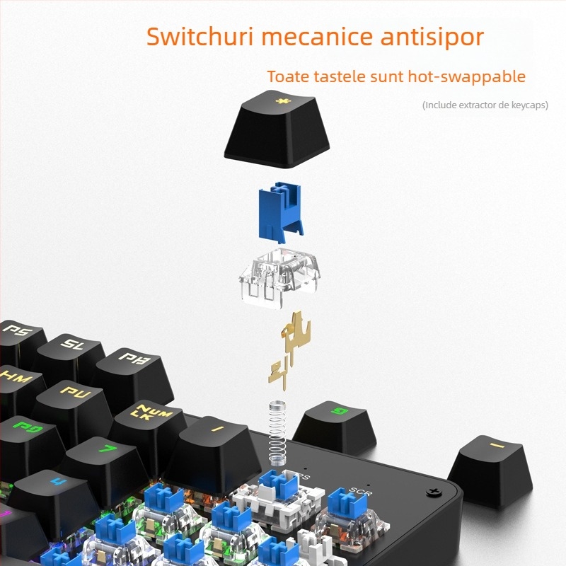 Tastatură mecanică, 104 taste, cu fir, cu posibilitatea hot-swapping, iluminare de fundal