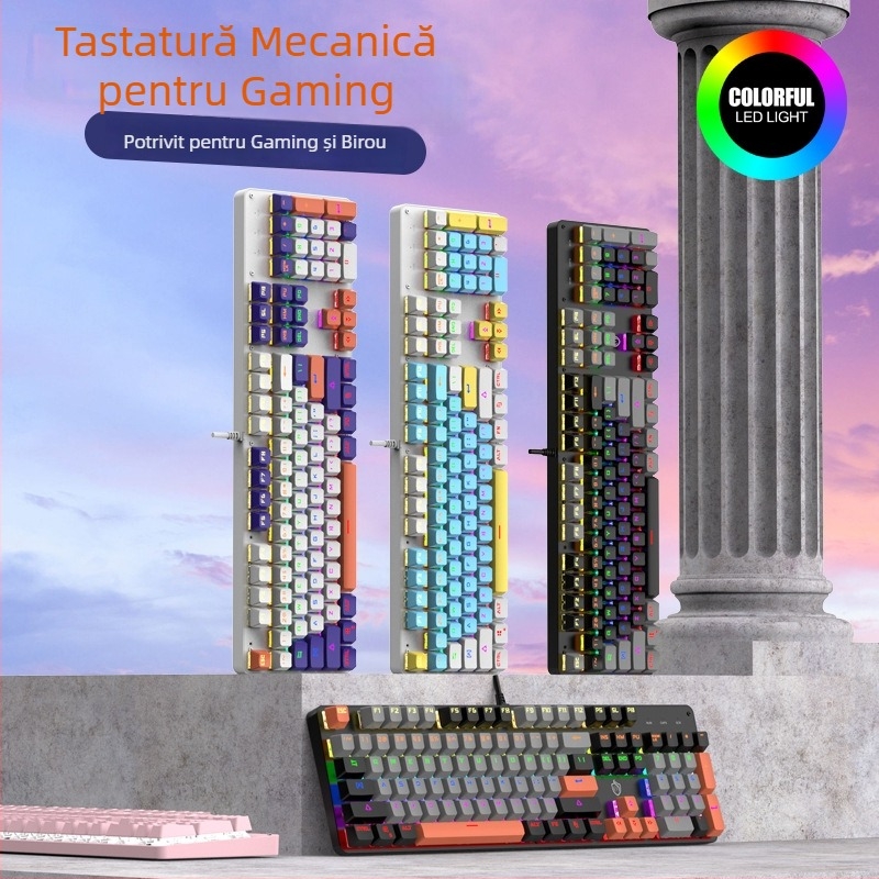 Tastatură mecanică, 104 taste, cu fir, iluminată, rezistentă la apă