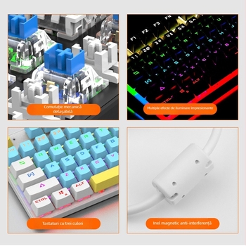 Meishang E tastatură mecanică cu switch verde, 104 taste, cablată, iluminare multicoloră