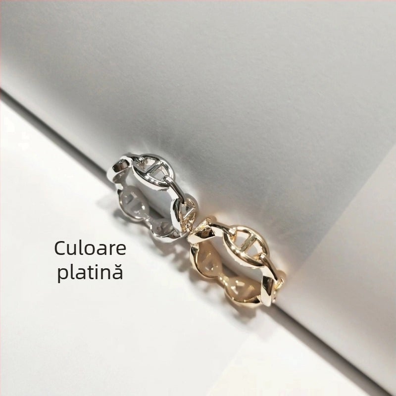 Pig Nose Ring pentru femei – inel geometric din V Gold, placare groasă, accesoriu la modă pentru mână, Primăvara 2025