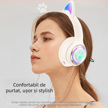 Căști de gaming wireless cu bas luminos și design tip capsulă spațială; Bluetooth 5.3, rază de acțiune 10 m, autonomie baterie peste 8 ore, pulsare luminoasă, stereo
