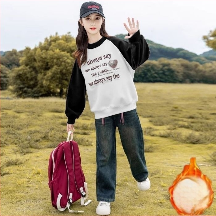 Pulover pentru copii cu mâneci raglan, din poliester, textură moale, pentru 8 ani și peste, primăvară-toamnă