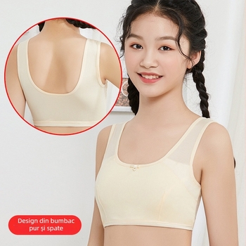 Sutien de antrenament din bumbac pentru fete, fără arc, guler rotund, 95% bumbac, pentru copii de peste 8 ani, pentru toate anotimpurile, Debofen